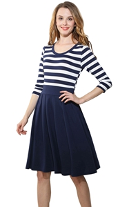 SZ60006 Women Stripes Long Sleeve Vintage Dress